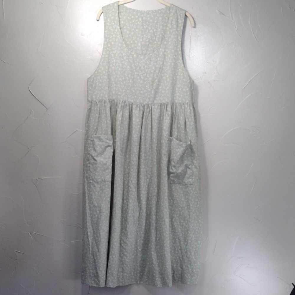 Pale Green Homesewn Cottagecore Sleeveless Jumper Dress with Pockets